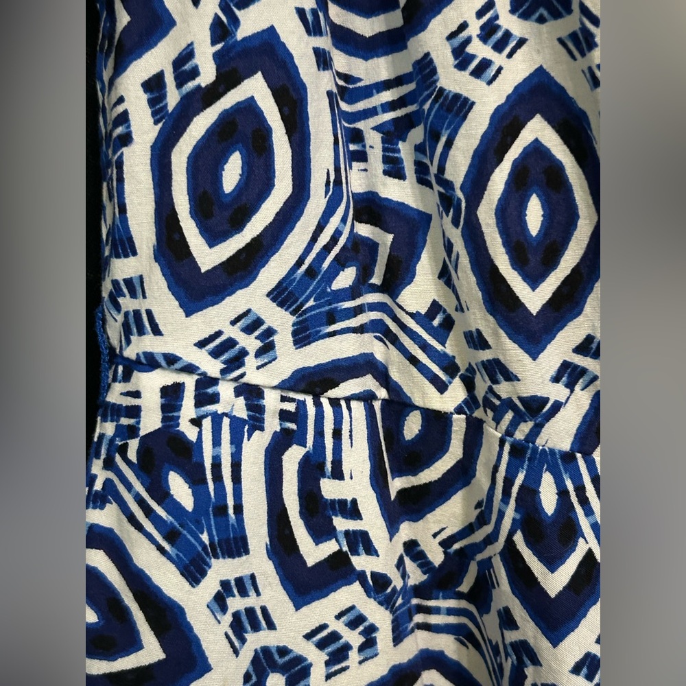 Vintage KSL Karin Stevens Sleeveless Button Down Geometric Blue Dress Size 16 - Picture 9 of 13